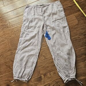 J crew stripe linen blue tassel pants medium